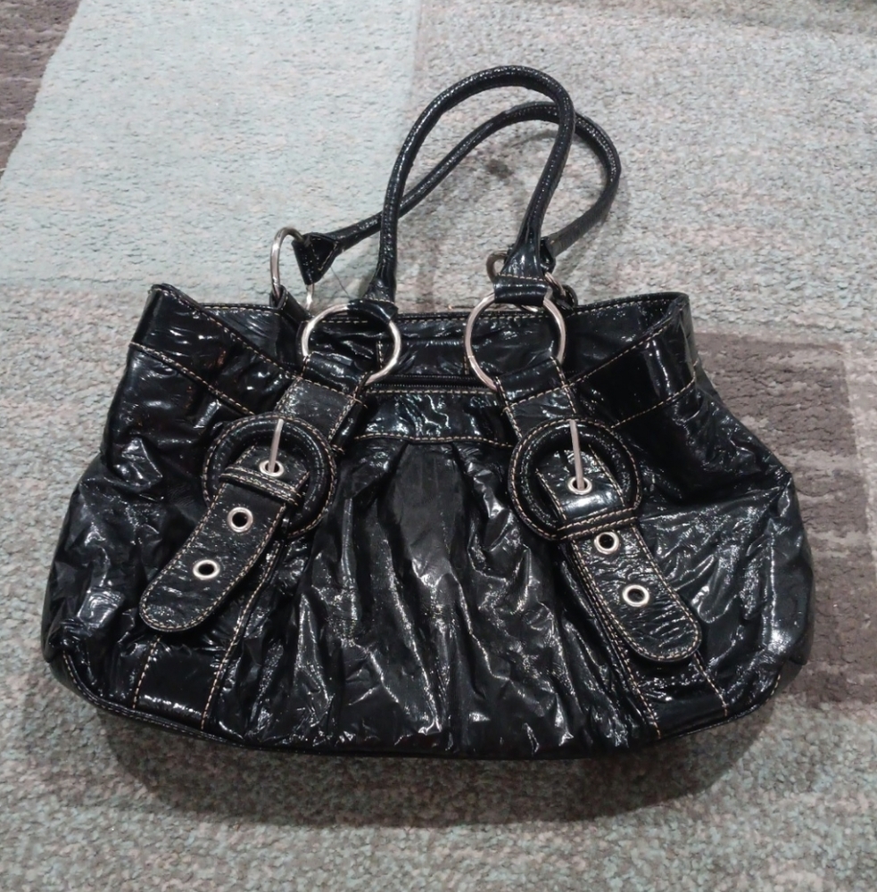 Style & Co Black Shoulder Bag with Glossy Finish